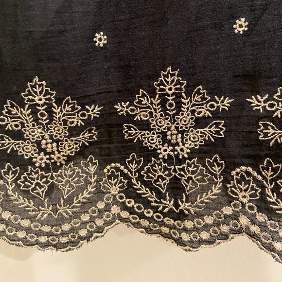 American Eagle Outfitters Boho Navy Blouse with White Embroidery - Picture 5 of 7